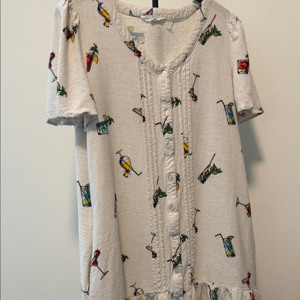 Jane and Delancey White Dress with Colorful Drink Pattern